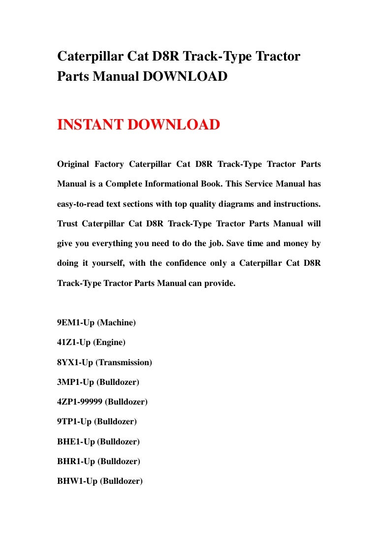 Caterpillar Cat D8r Track Type Tractor Parts Manual Download Cat D5H Cat D8n Wiring Diagram